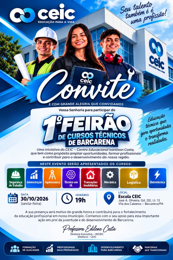 Panfleto Oficial do 1º Feirão de Cursos Técnicos CEIC Barcarena